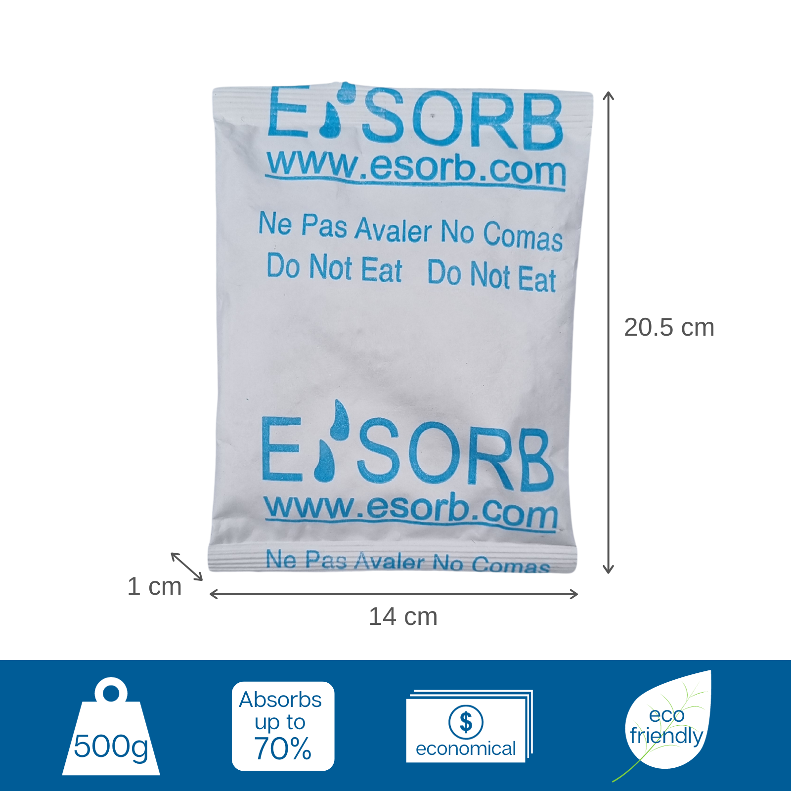 500g eSorb mineral desiccant absorbs 70% of its weight.