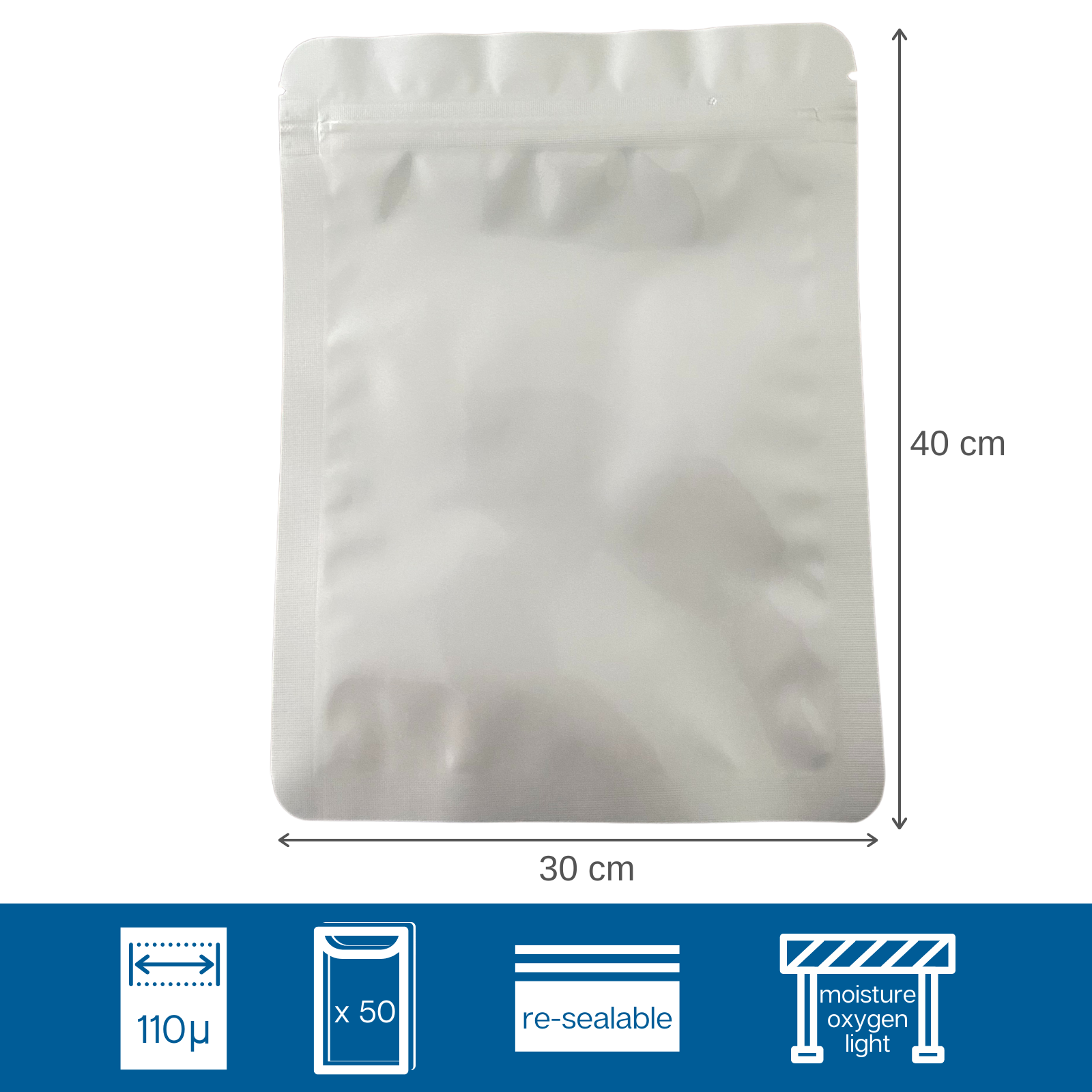 Mylar Bag 30*40cm (110 microns) | 10.5L | Resealable
