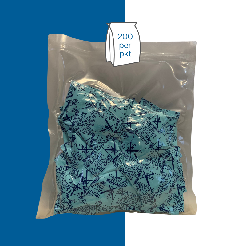 Oxygen Absorbers are used in food preservation, another term for Oxygen Absorbers is Oxygen scavengers. Oxygen Absorbers remove, trap and capture oxygen this extends the shelf life of food and maintains the original taste, colour and odour of food. 30cc and 50cc Oxygen Absorbers contain 200 pieces per packet.
