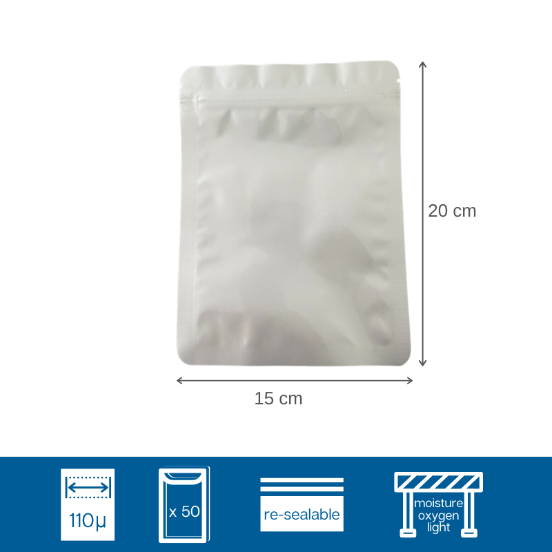 500ml Mylar Bag Resealable 15x20cm 110microns with dimensions