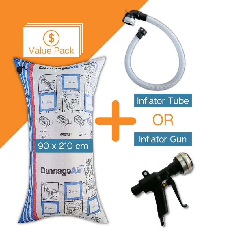 Choose to add an Inflator Tube or Gun along with your 90 x 210 cm dunnage bag to save.