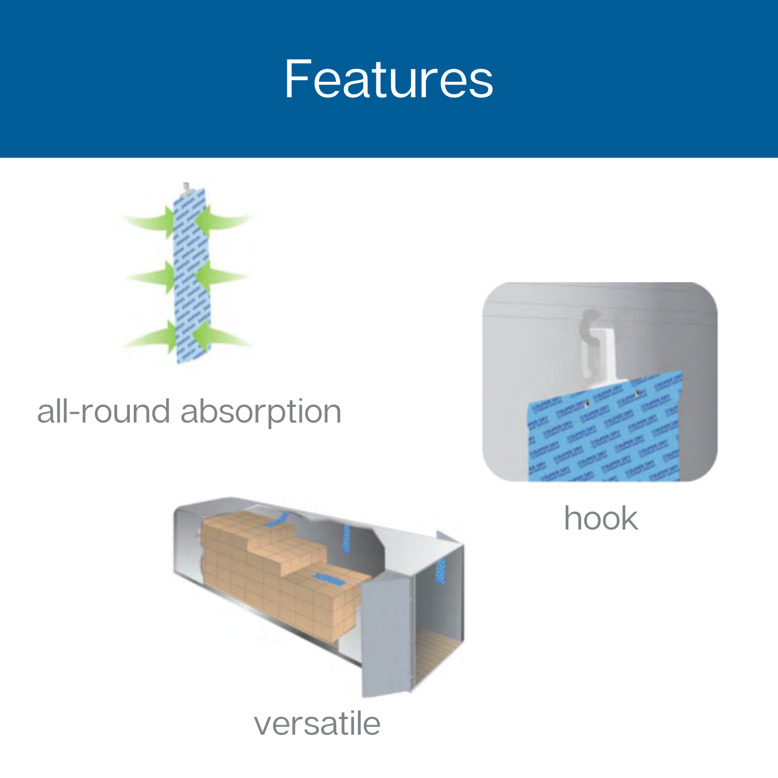 The Absorb King features include a unit that absorbs moisture across its full surface area.
