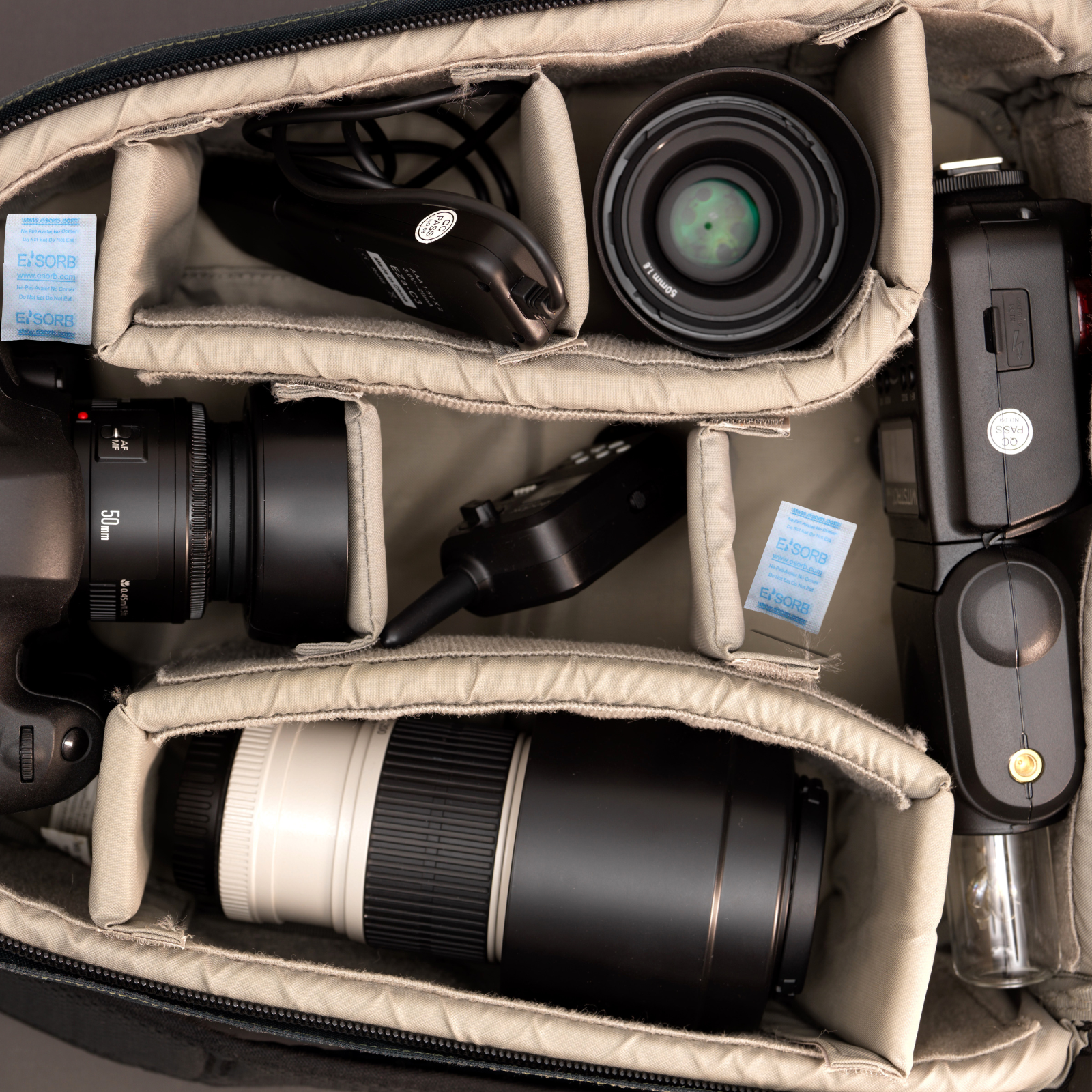 Silica Gel Moisture Absorber in use in Camera equipment bag
